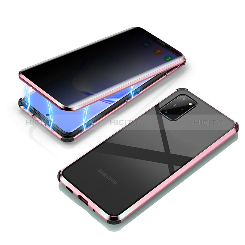 Funda Bumper Lujo Marco de Aluminio Espejo 360 Grados Carcasa LK4 para Samsung Galaxy S20 Plus Oro Rosa