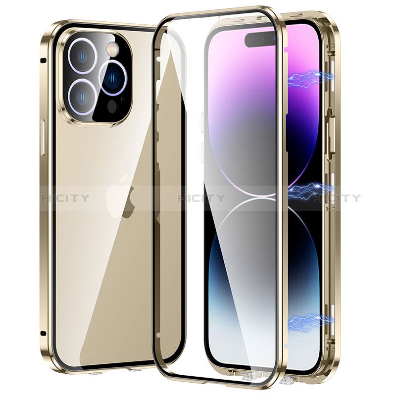 Funda Bumper Lujo Marco de Aluminio Espejo 360 Grados Carcasa LO1 para Apple iPhone 15 Pro Oro