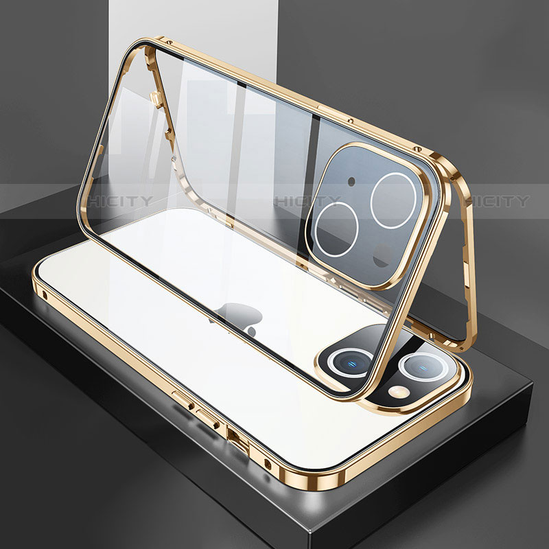 Funda Bumper Lujo Marco de Aluminio Espejo 360 Grados Carcasa M01 para Apple iPhone 14 Oro