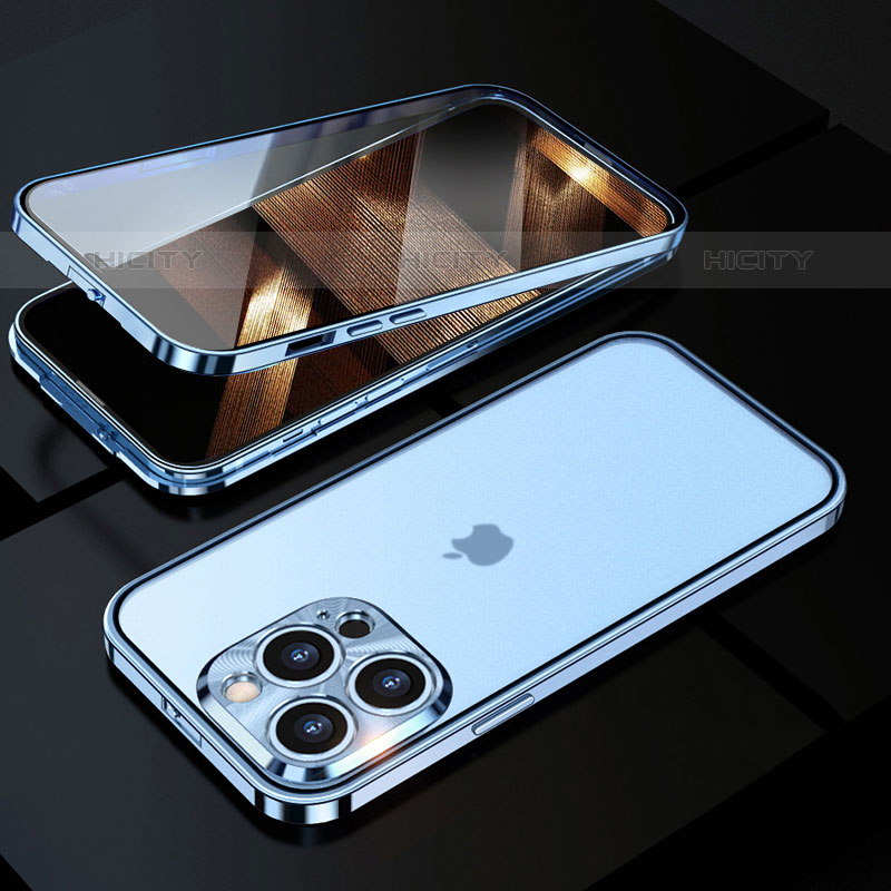 Funda Bumper Lujo Marco de Aluminio Espejo 360 Grados Carcasa M01 para Apple iPhone 15 Pro