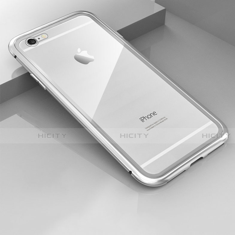 Funda Bumper Lujo Marco de Aluminio Espejo 360 Grados Carcasa M01 para Apple iPhone 6 Plata