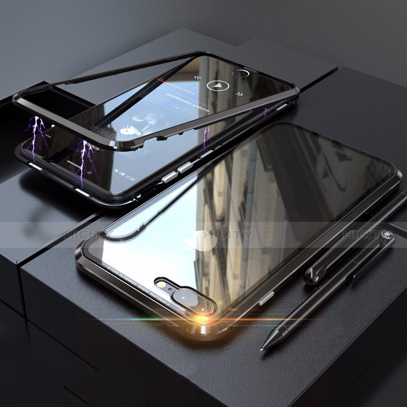 Funda Bumper Lujo Marco de Aluminio Espejo 360 Grados Carcasa M01 para Apple iPhone 7 Plus Negro