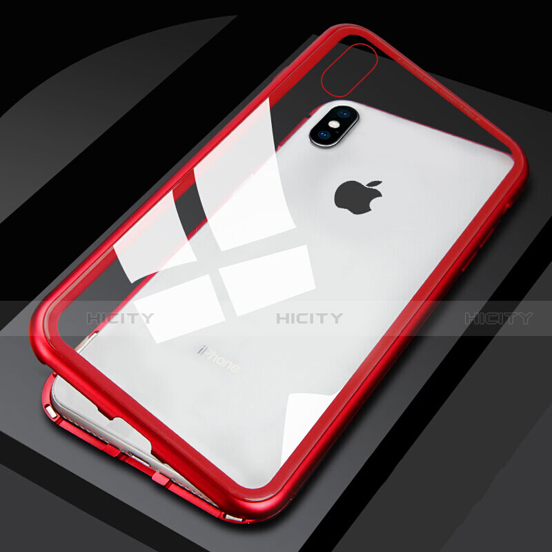 Funda Bumper Lujo Marco de Aluminio Espejo 360 Grados Carcasa M01 para Apple iPhone X Rojo