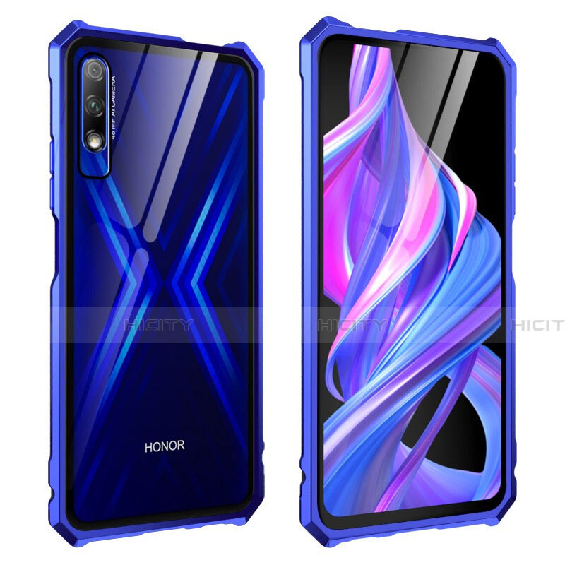 Funda Bumper Lujo Marco de Aluminio Espejo 360 Grados Carcasa M01 para Huawei Honor 9X Azul