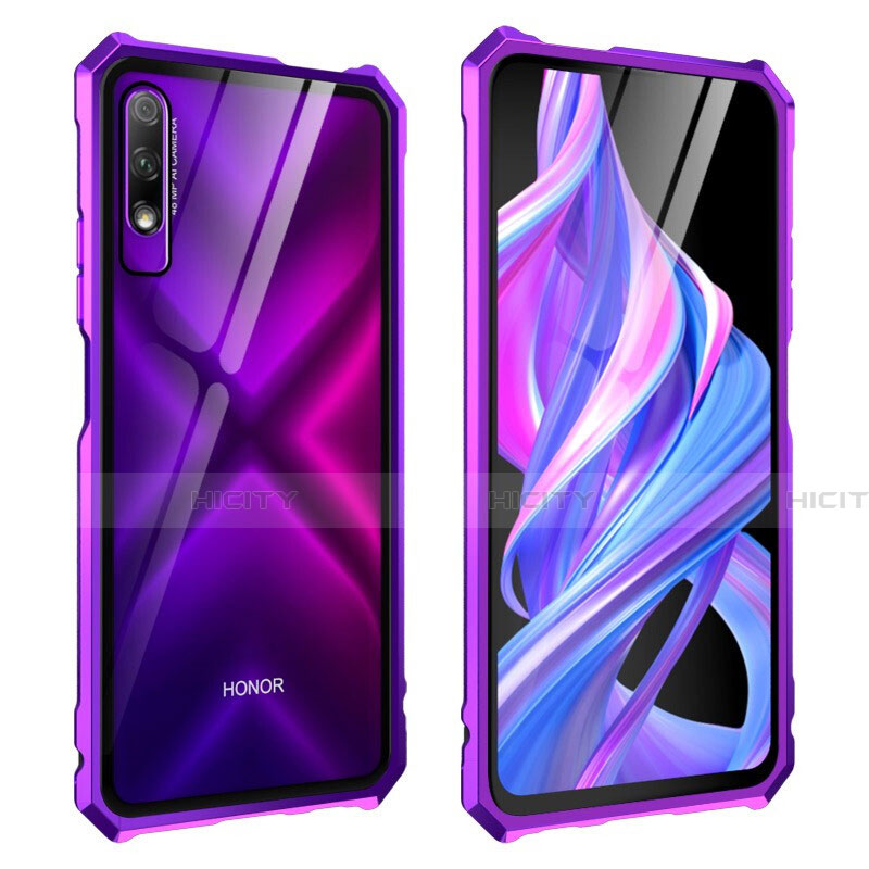 Funda Bumper Lujo Marco de Aluminio Espejo 360 Grados Carcasa M01 para Huawei Honor 9X Morado