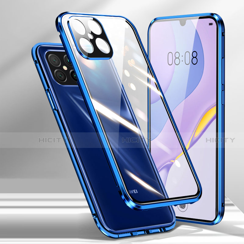 Funda Bumper Lujo Marco de Aluminio Espejo 360 Grados Carcasa M01 para Huawei Nova 8 SE 5G Azul