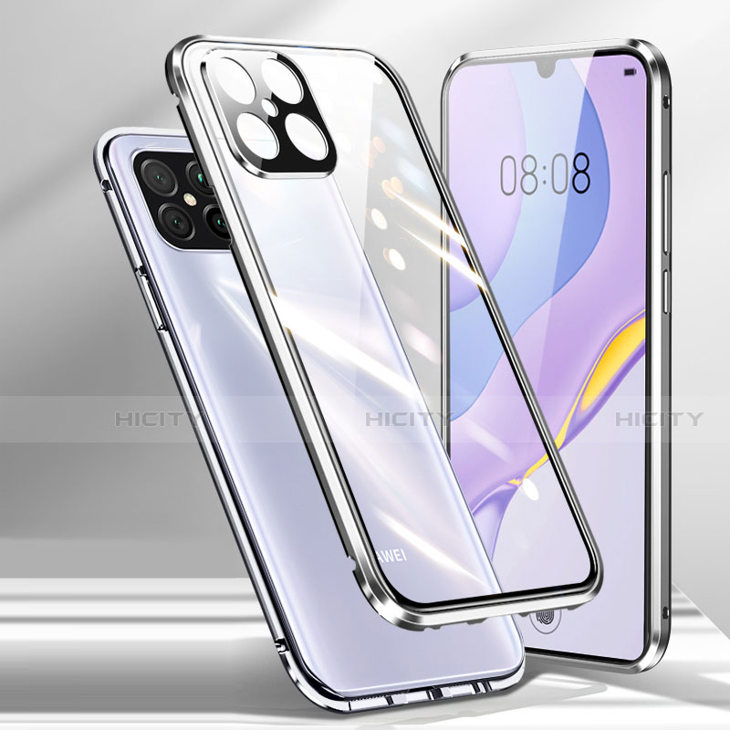 Funda Bumper Lujo Marco de Aluminio Espejo 360 Grados Carcasa M01 para Huawei Nova 8 SE 5G Plata