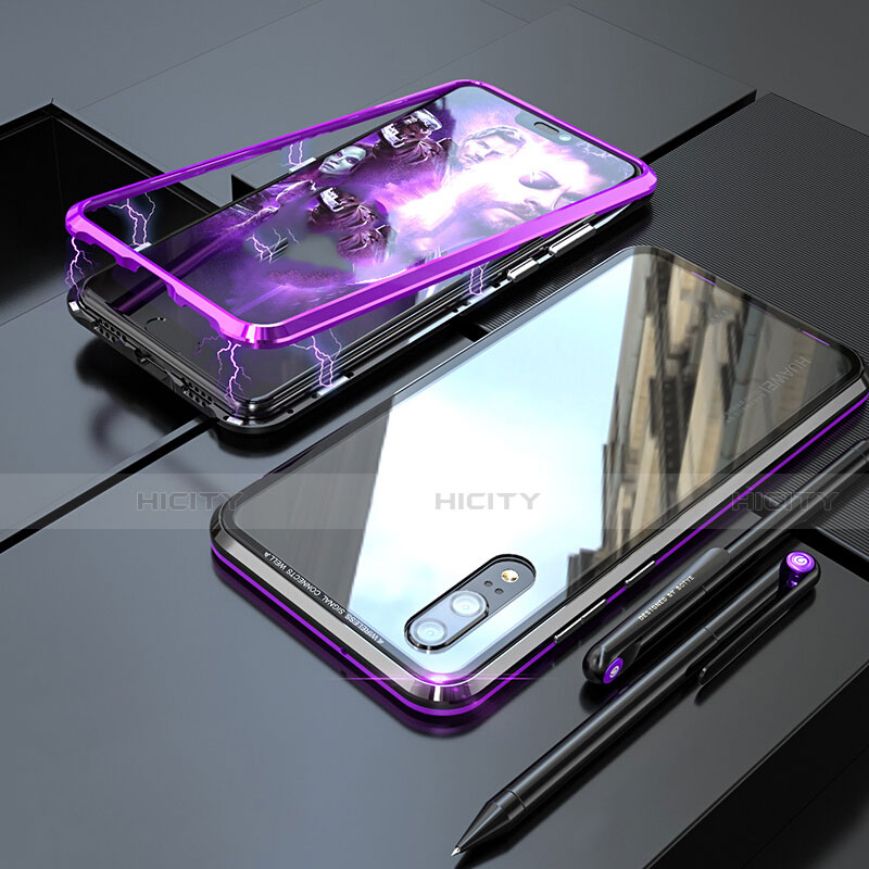 Funda Bumper Lujo Marco de Aluminio Espejo 360 Grados Carcasa M01 para Huawei P20 Morado