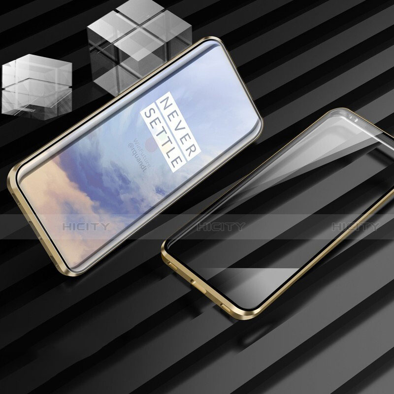 Funda Bumper Lujo Marco de Aluminio Espejo 360 Grados Carcasa M01 para OnePlus 7T Pro 5G Oro