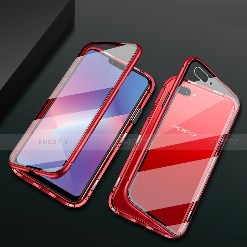 Funda Bumper Lujo Marco de Aluminio Espejo 360 Grados Carcasa M01 para Oppo A5 Rojo