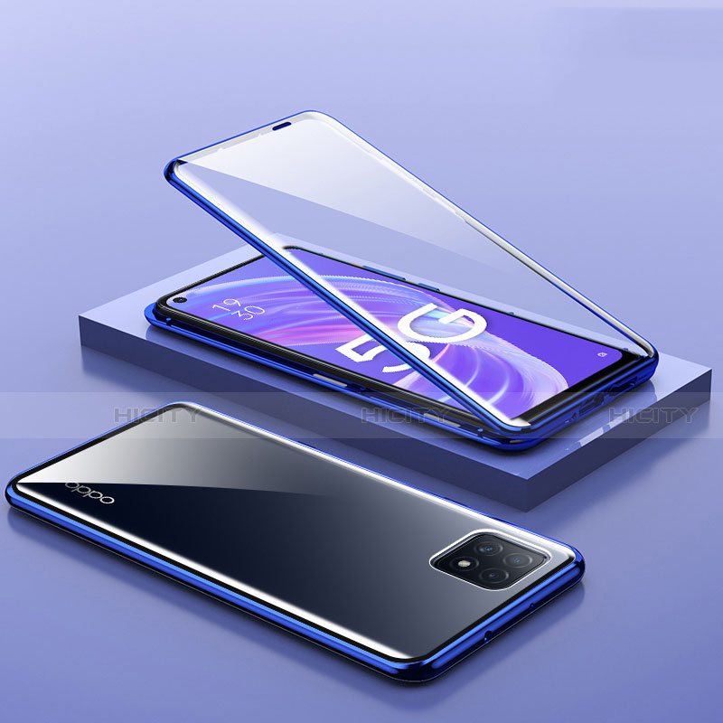 Funda Bumper Lujo Marco de Aluminio Espejo 360 Grados Carcasa M01 para Oppo A72 5G Azul