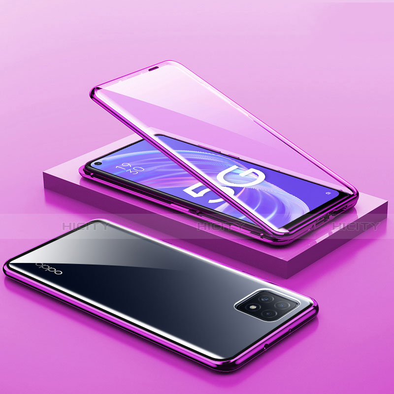 Funda Bumper Lujo Marco de Aluminio Espejo 360 Grados Carcasa M01 para Oppo A72 5G Morado