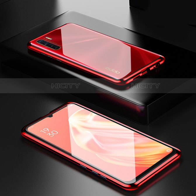 Funda Bumper Lujo Marco de Aluminio Espejo 360 Grados Carcasa M01 para Oppo A91 Rojo