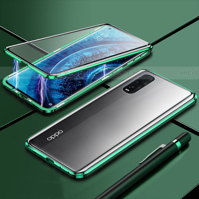 Funda Bumper Lujo Marco de Aluminio Espejo 360 Grados Carcasa M01 para Oppo Find X2 Verde