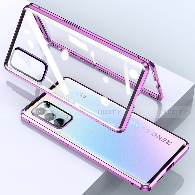 Funda Bumper Lujo Marco de Aluminio Espejo 360 Grados Carcasa M01 para Oppo Find X3 Lite 5G Morado