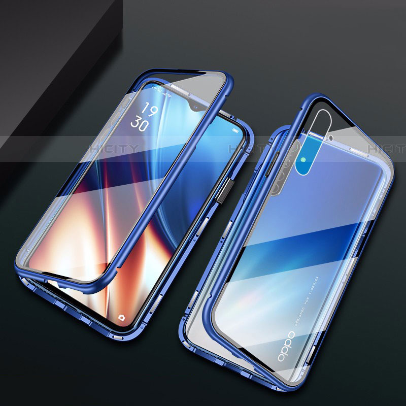 Funda Bumper Lujo Marco de Aluminio Espejo 360 Grados Carcasa M01 para Oppo K5 Azul