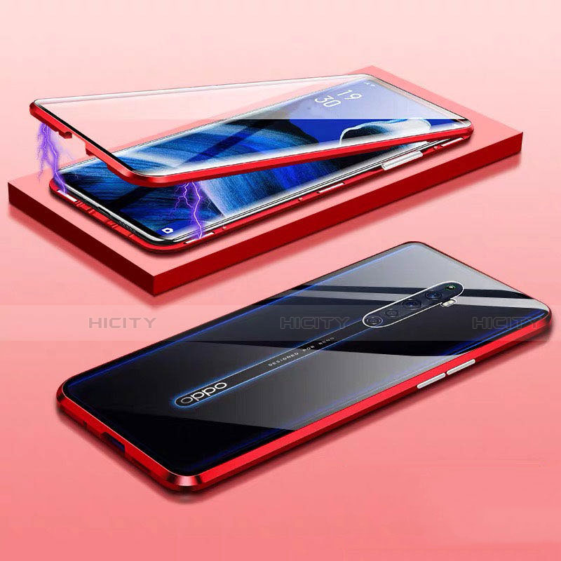 Funda Bumper Lujo Marco de Aluminio Espejo 360 Grados Carcasa M01 para Oppo Reno2 Z Rojo