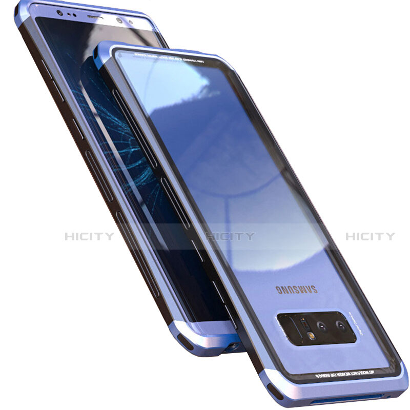 Funda Bumper Lujo Marco de Aluminio Espejo 360 Grados Carcasa M01 para Samsung Galaxy Note 8 Azul