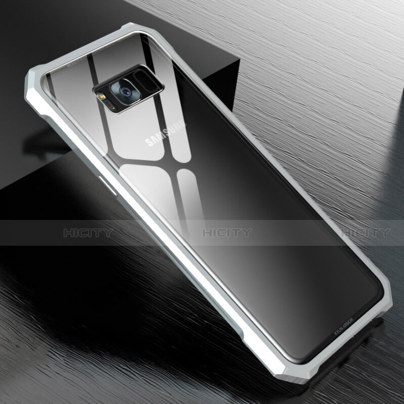 Funda Bumper Lujo Marco de Aluminio Espejo 360 Grados Carcasa M01 para Samsung Galaxy S8 Plus Plata