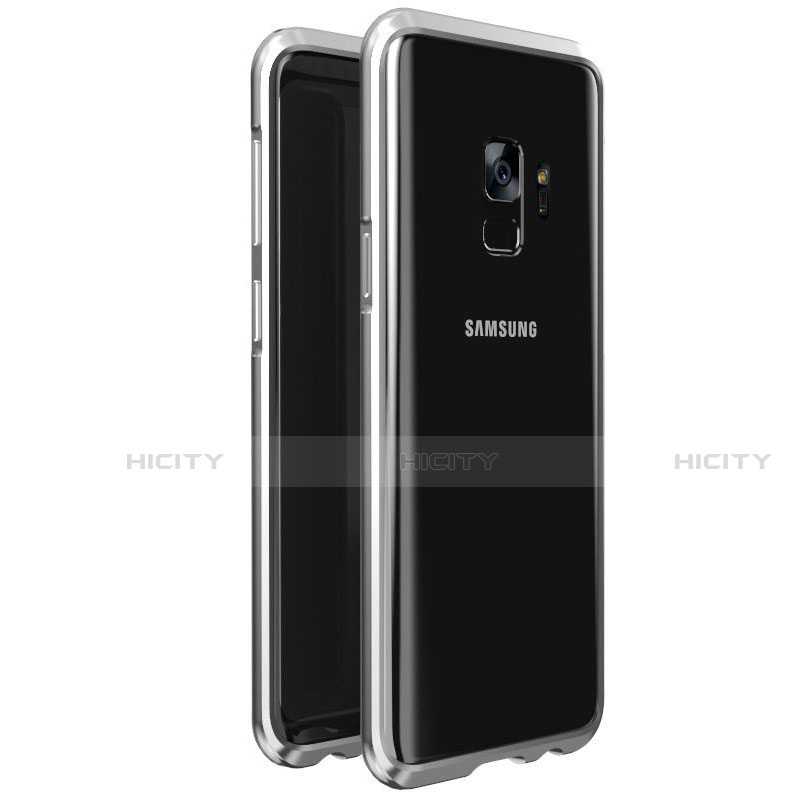 Funda Bumper Lujo Marco de Aluminio Espejo 360 Grados Carcasa M01 para Samsung Galaxy S9 Plata