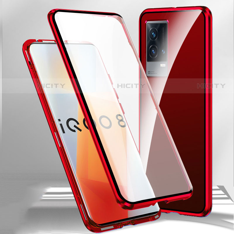 Funda Bumper Lujo Marco de Aluminio Espejo 360 Grados Carcasa M01 para Vivo iQOO 8 Pro 5G Rojo