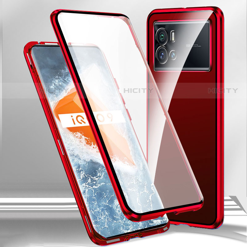 Funda Bumper Lujo Marco de Aluminio Espejo 360 Grados Carcasa M01 para Vivo iQOO 9 Pro 5G Rojo