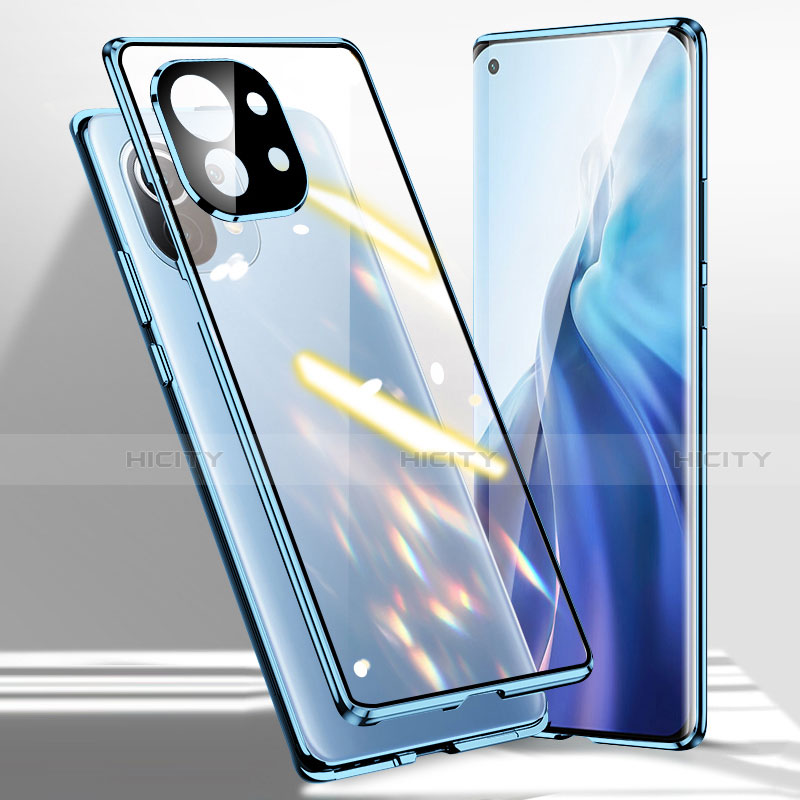 Funda Bumper Lujo Marco de Aluminio Espejo 360 Grados Carcasa M01 para Xiaomi Mi 11 Lite 5G Azul