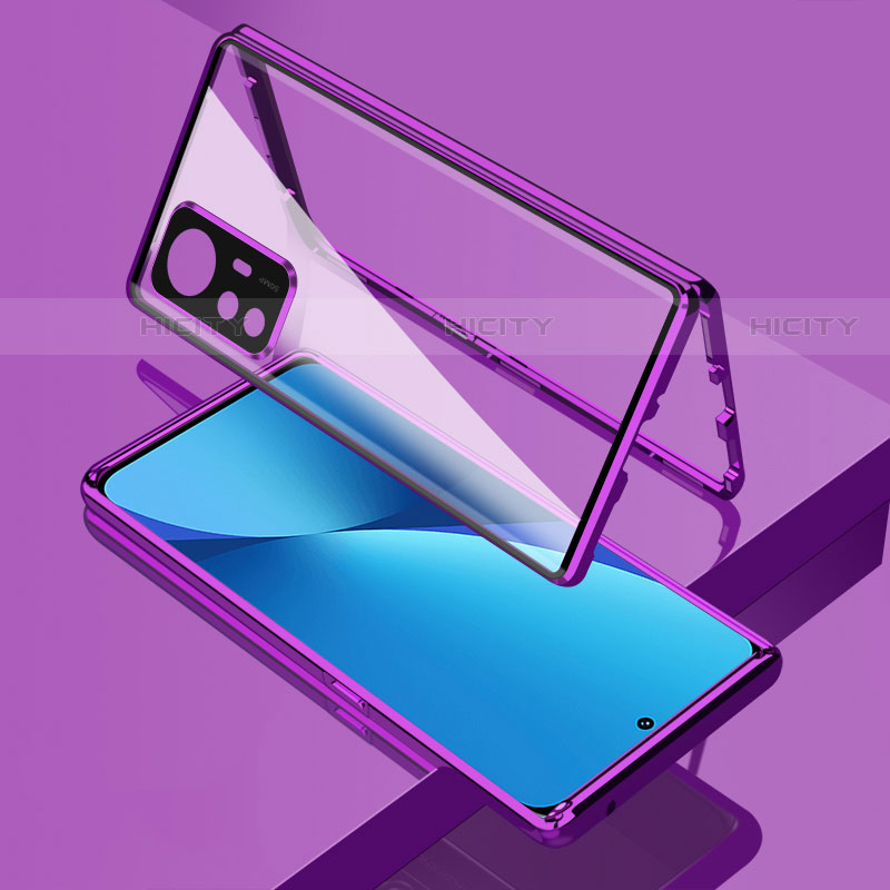 Funda Bumper Lujo Marco de Aluminio Espejo 360 Grados Carcasa M01 para Xiaomi Mi 12X 5G Morado