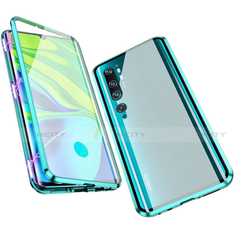 Funda Bumper Lujo Marco de Aluminio Espejo 360 Grados Carcasa M01 para Xiaomi Mi Note 10 Cian