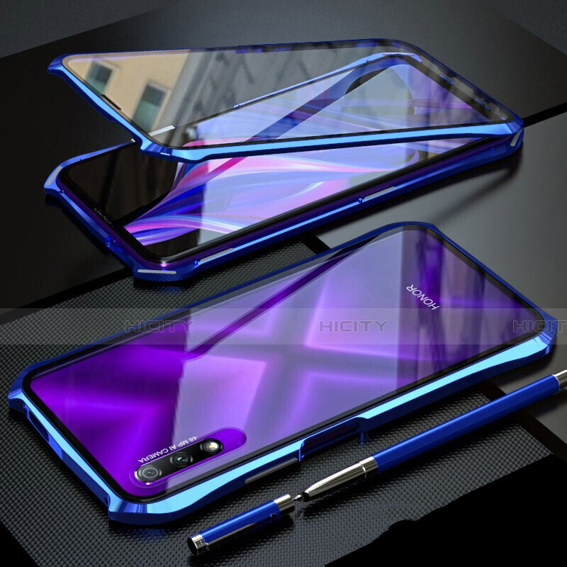 Funda Bumper Lujo Marco de Aluminio Espejo 360 Grados Carcasa M02 para Huawei Honor 9X Azul