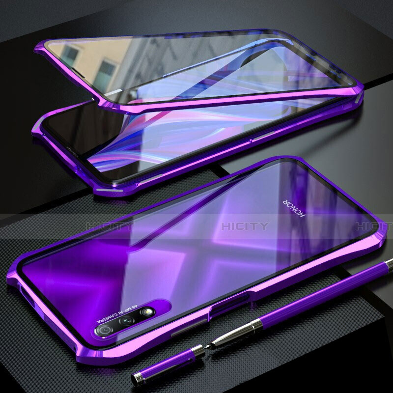 Funda Bumper Lujo Marco de Aluminio Espejo 360 Grados Carcasa M02 para Huawei Honor 9X Morado