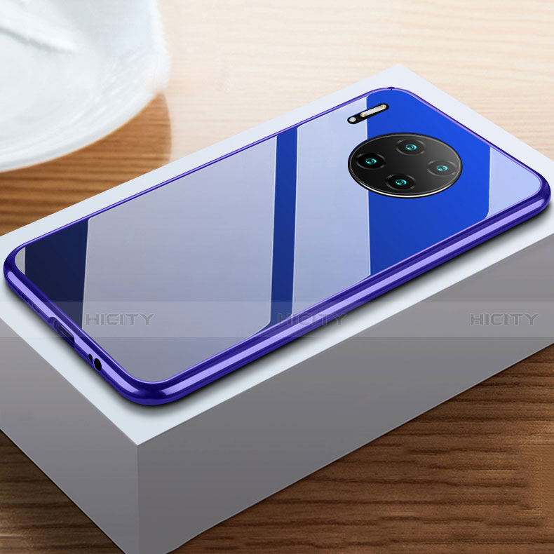 Funda Bumper Lujo Marco de Aluminio Espejo 360 Grados Carcasa M02 para Huawei Mate 30 5G Azul