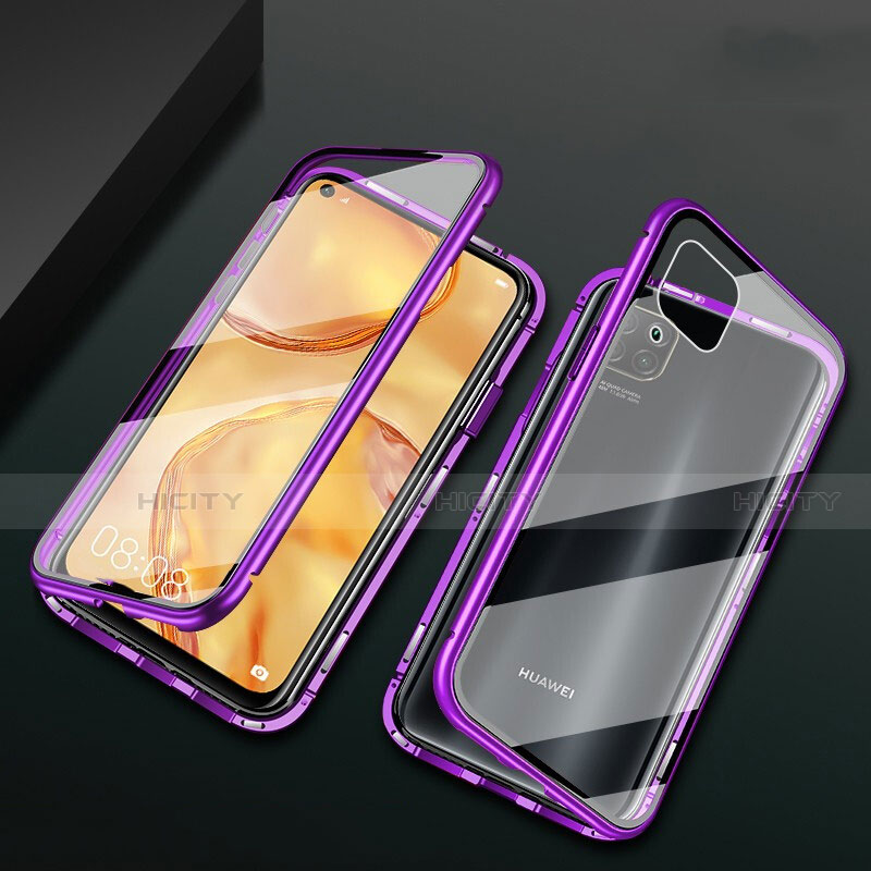 Funda Bumper Lujo Marco de Aluminio Espejo 360 Grados Carcasa M02 para Huawei Nova 6 SE Morado