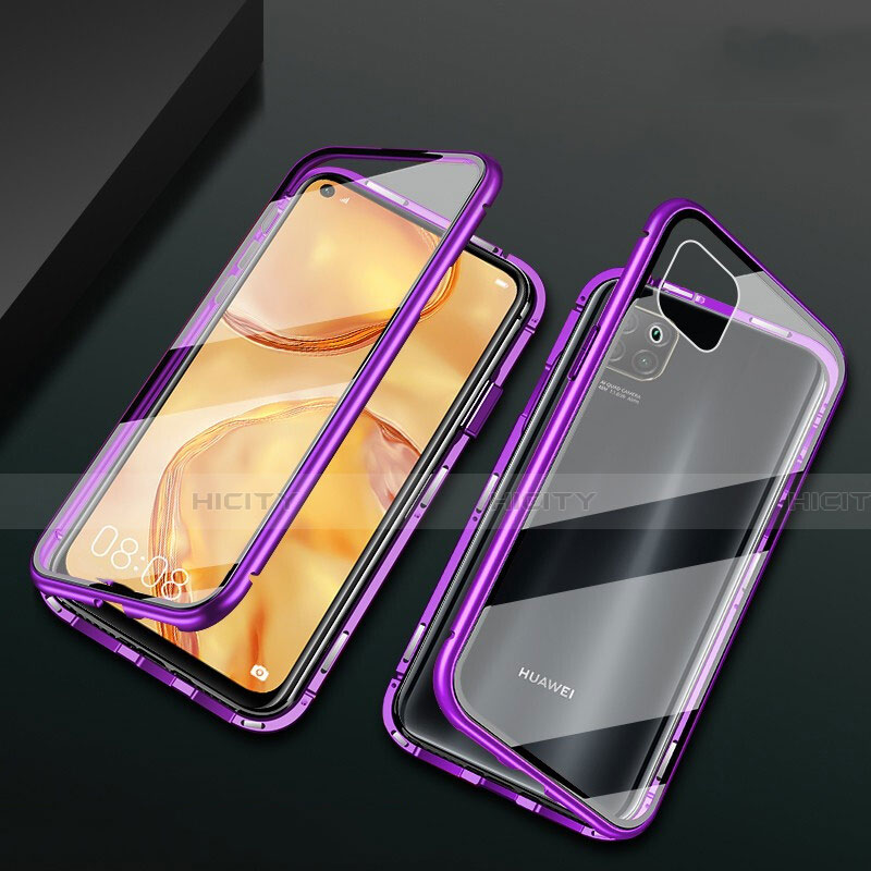 Funda Bumper Lujo Marco de Aluminio Espejo 360 Grados Carcasa M02 para Huawei Nova 7i Morado