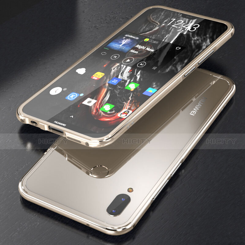 Funda Bumper Lujo Marco de Aluminio Espejo 360 Grados Carcasa M02 para Huawei P20 Lite Oro