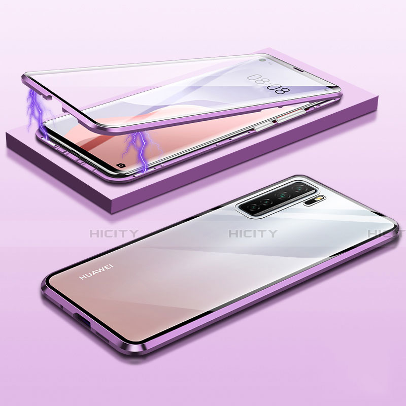 Funda Bumper Lujo Marco de Aluminio Espejo 360 Grados Carcasa M02 para Huawei P40 Lite 5G Morado