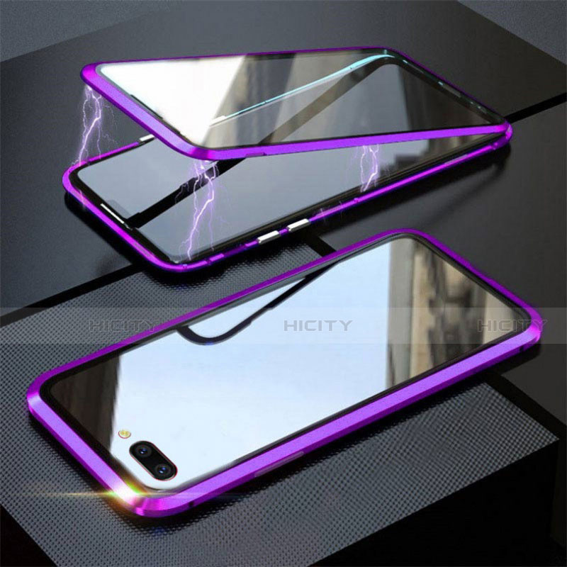 Funda Bumper Lujo Marco de Aluminio Espejo 360 Grados Carcasa M02 para Oppo A12e Morado