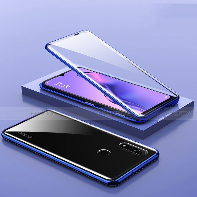 Funda Bumper Lujo Marco de Aluminio Espejo 360 Grados Carcasa M02 para Oppo A31 Azul