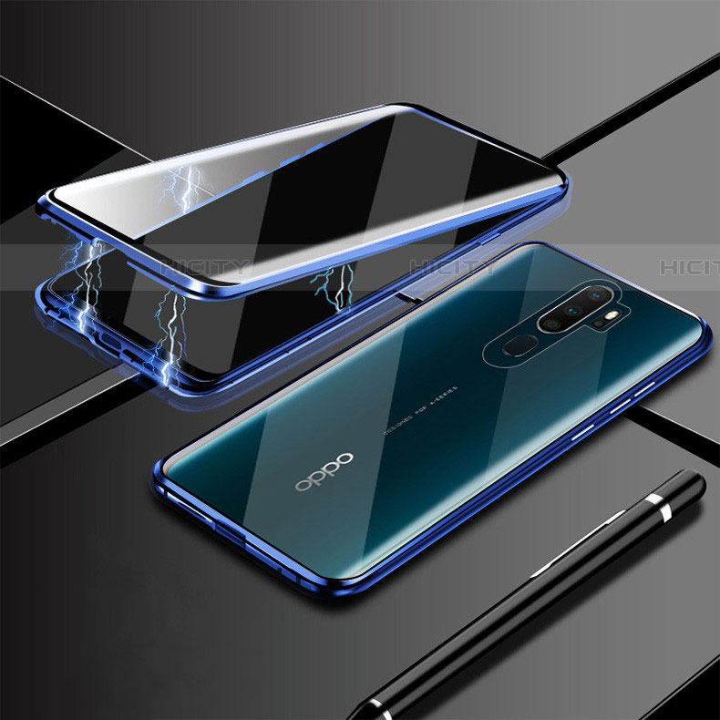 Funda Bumper Lujo Marco de Aluminio Espejo 360 Grados Carcasa M02 para Oppo A5 (2020) Azul