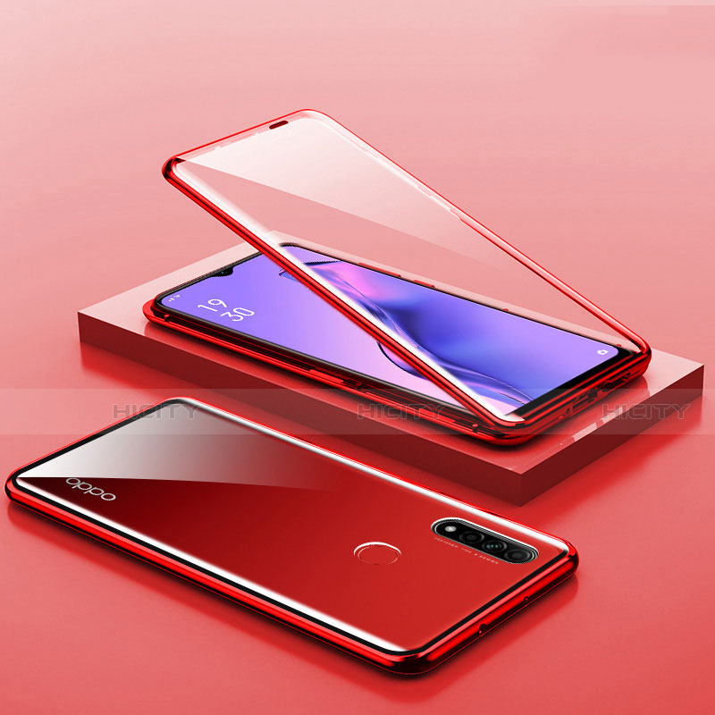 Funda Bumper Lujo Marco de Aluminio Espejo 360 Grados Carcasa M02 para Oppo A8 Rojo