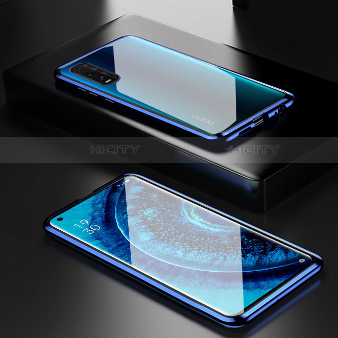 Funda Bumper Lujo Marco de Aluminio Espejo 360 Grados Carcasa M02 para Oppo Find X2 Azul