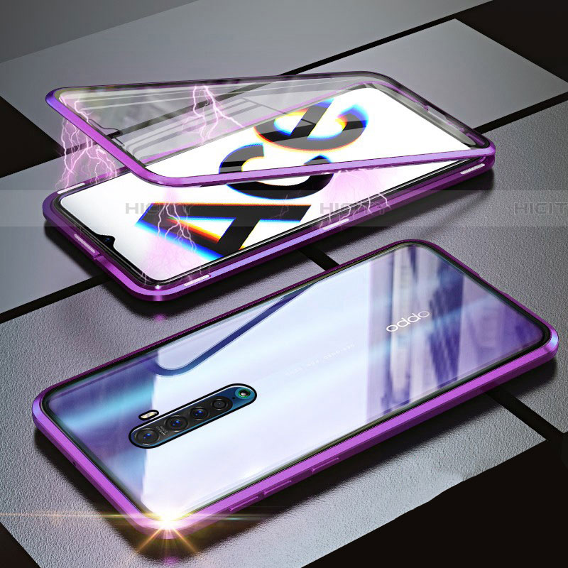 Funda Bumper Lujo Marco de Aluminio Espejo 360 Grados Carcasa M02 para Oppo Reno Ace Morado