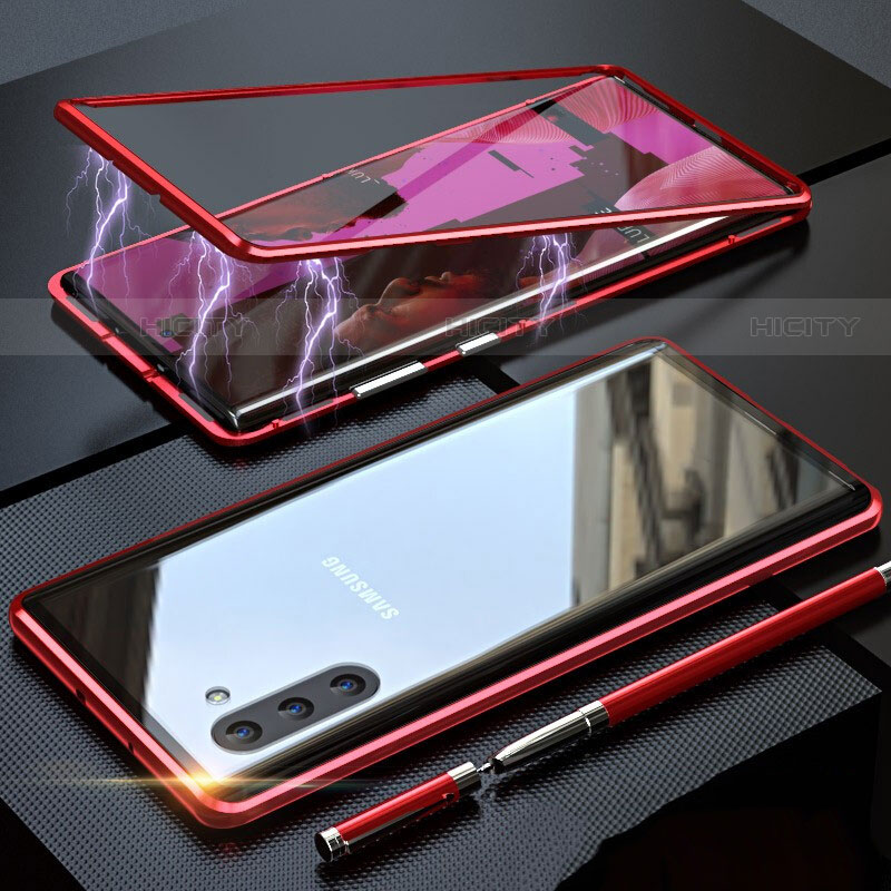 Funda Bumper Lujo Marco de Aluminio Espejo 360 Grados Carcasa M02 para Samsung Galaxy Note 10 Rojo