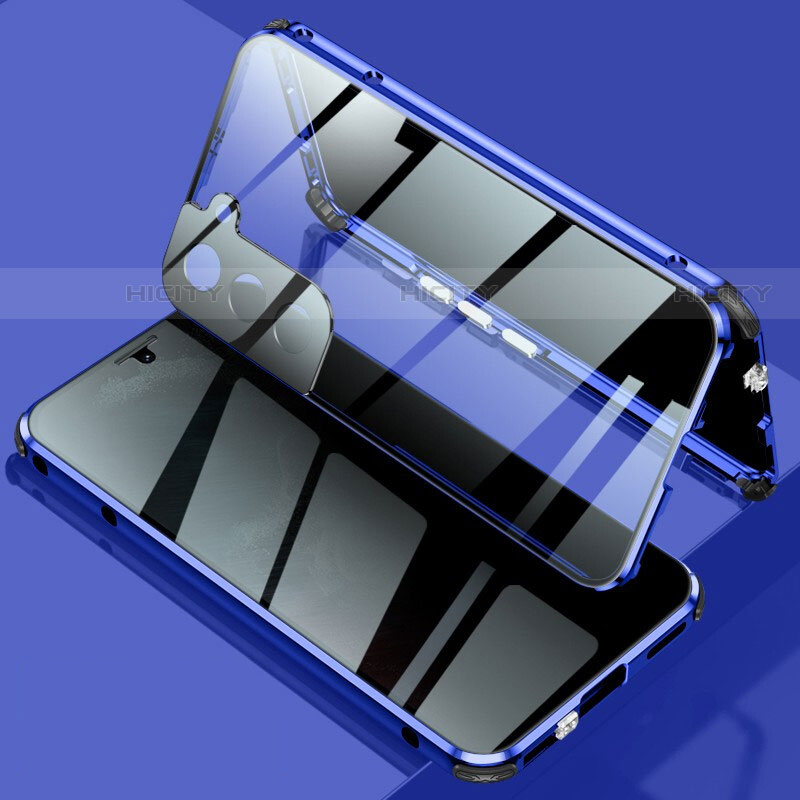 Funda Bumper Lujo Marco de Aluminio Espejo 360 Grados Carcasa M02 para Samsung Galaxy S21 5G Azul