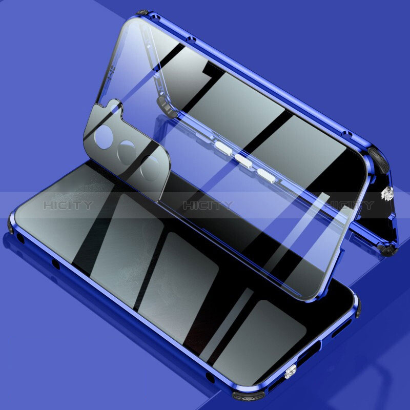 Funda Bumper Lujo Marco de Aluminio Espejo 360 Grados Carcasa M02 para Samsung Galaxy S24 Plus 5G Azul