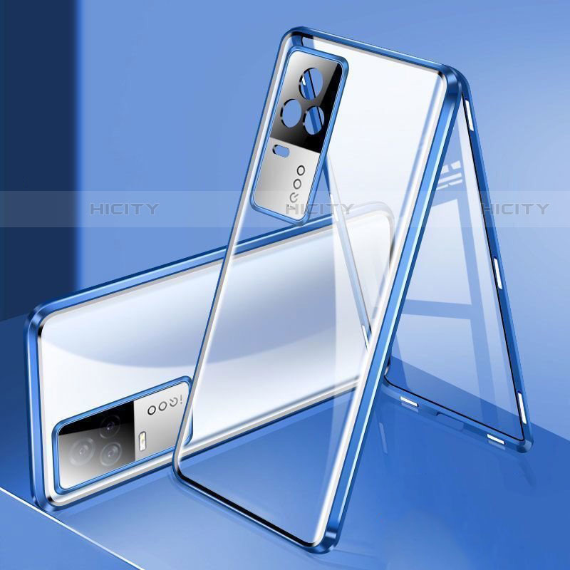 Funda Bumper Lujo Marco de Aluminio Espejo 360 Grados Carcasa M02 para Vivo iQOO 8 5G Azul