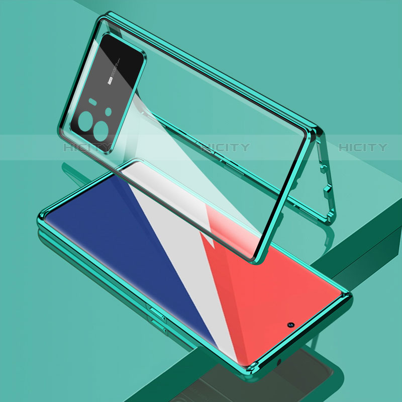 Funda Bumper Lujo Marco de Aluminio Espejo 360 Grados Carcasa M02 para Vivo iQOO 9 Pro 5G Verde