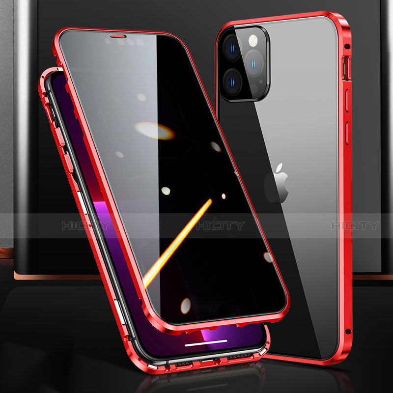 Funda Bumper Lujo Marco de Aluminio Espejo 360 Grados Carcasa M03 para Apple iPhone 13 Pro Max Rojo