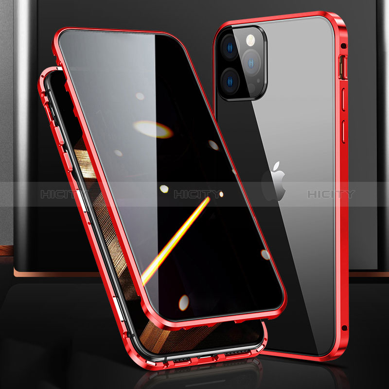 Funda Bumper Lujo Marco de Aluminio Espejo 360 Grados Carcasa M03 para Apple iPhone 14 Pro Max Rojo