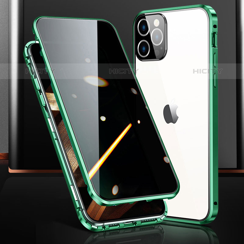 Funda Bumper Lujo Marco de Aluminio Espejo 360 Grados Carcasa M03 para Apple iPhone 15 Pro Verde